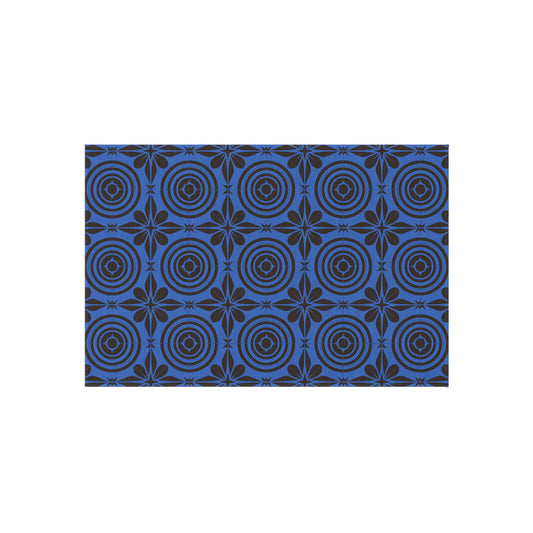 Blue and Black Outdoor Area Rug, Bohemian Patio Carpet, Garden Mat, Outdoor Living Decor, Front Porch Rug, All-Weather Floor Covering