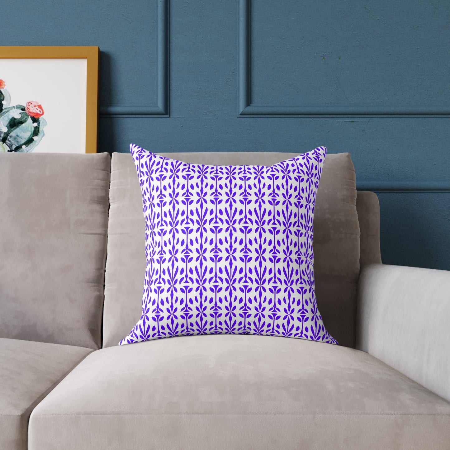 Purple Floral Tile Pattern Pillow | Geometric Boho Throw Pillow, Gift for Her, Decorative Throw Cushion, Boho Decor, Living Room Accent