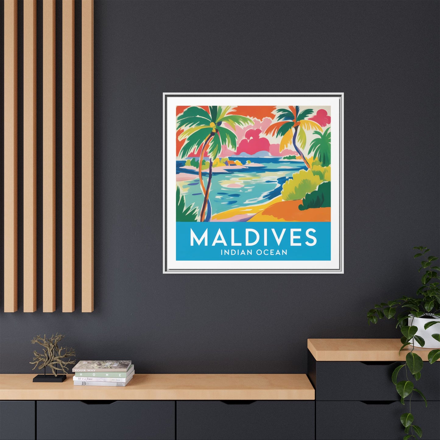 Maldives Beach Art Matte Canvas Framed | Tropical Island Wall Art