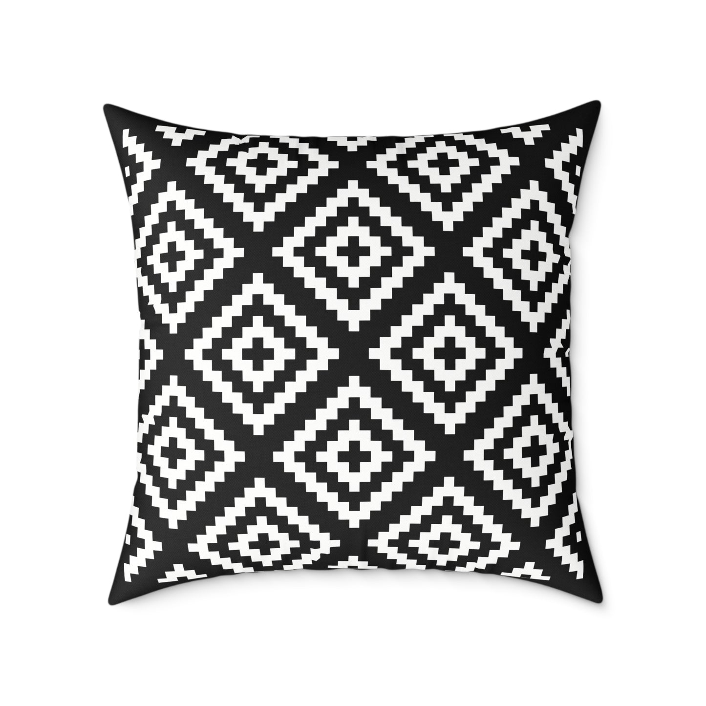 Black White Boho Native American Geometric Diamond Pattern Pillow | Square Poly Canvas Pillow