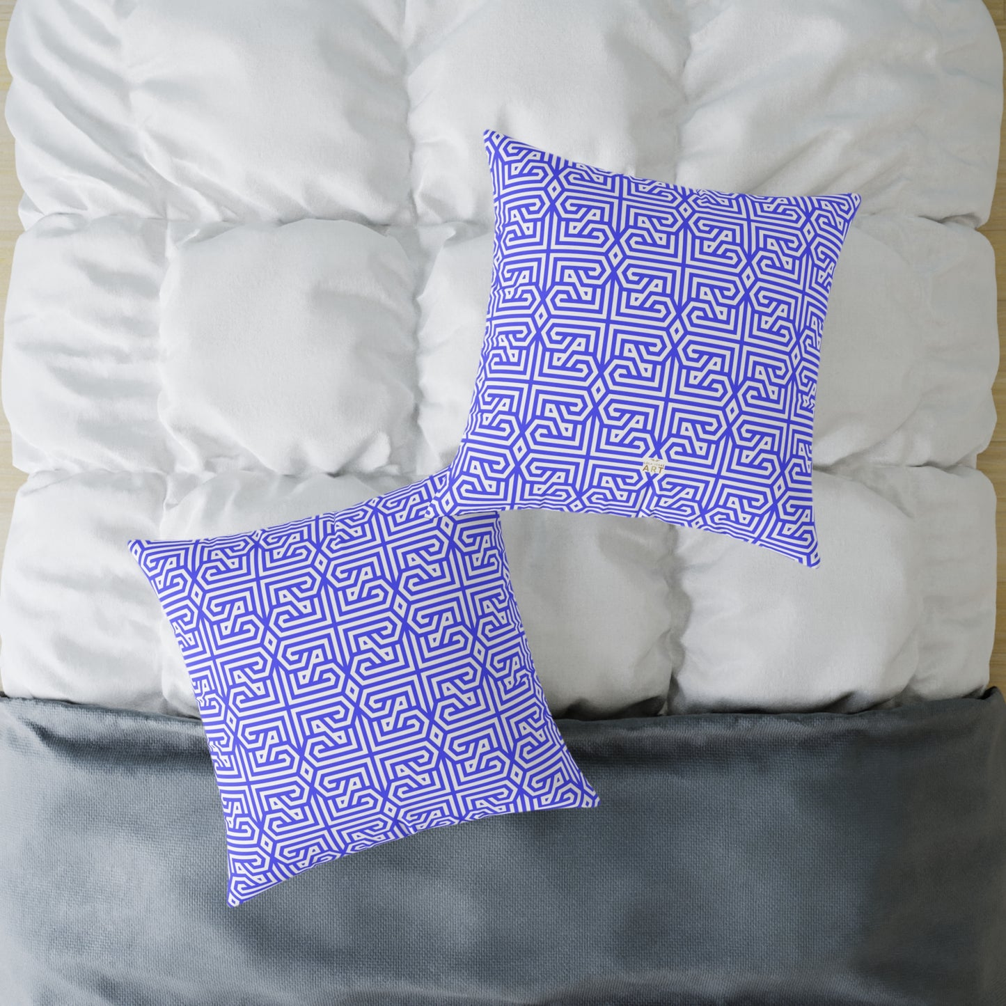 Geometric Greek Key Pattern Periwinkle Pillow | Square Canvas Throw Pillow, Modern Home Decor, Accent Cushion, Gift for Her, Boho Style,