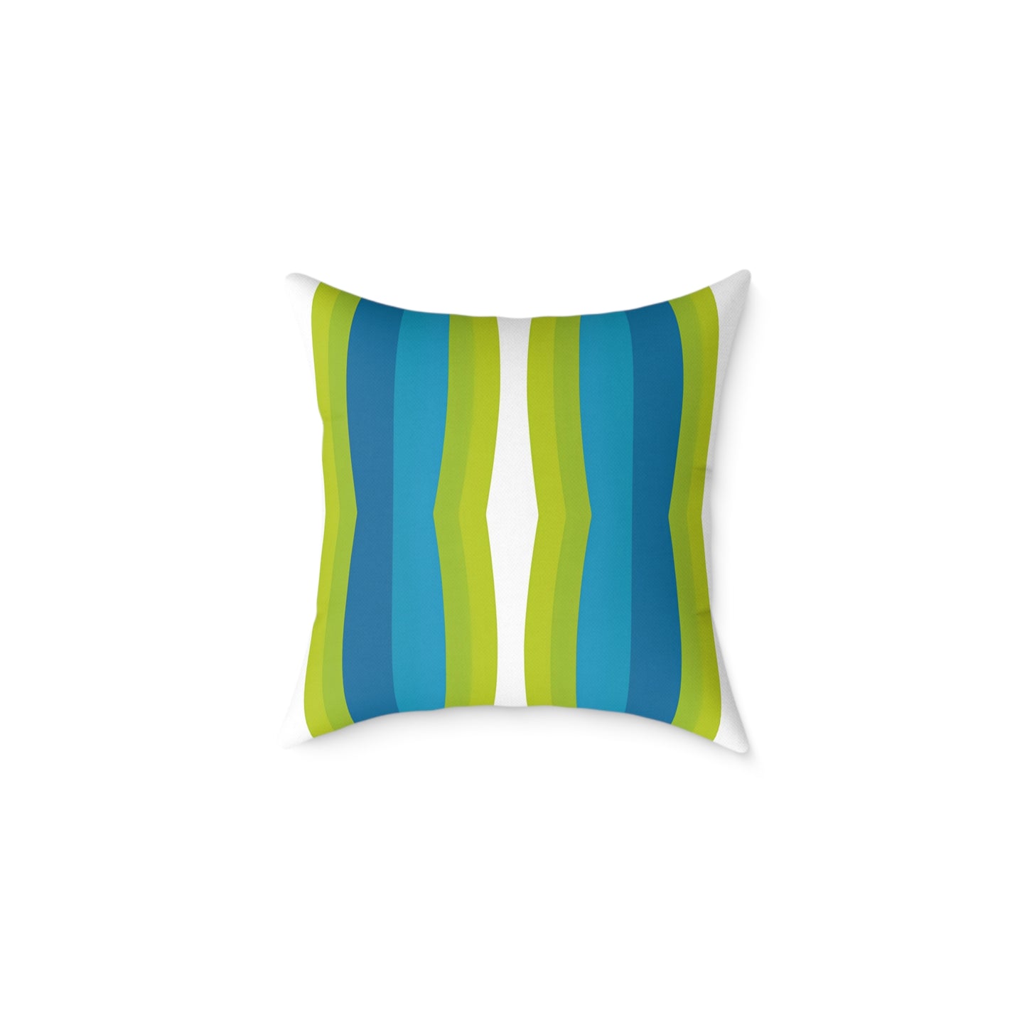 Blue Green Striped Wave Square Poly Canvas Pillow | Modern Geometric Throw Pillow