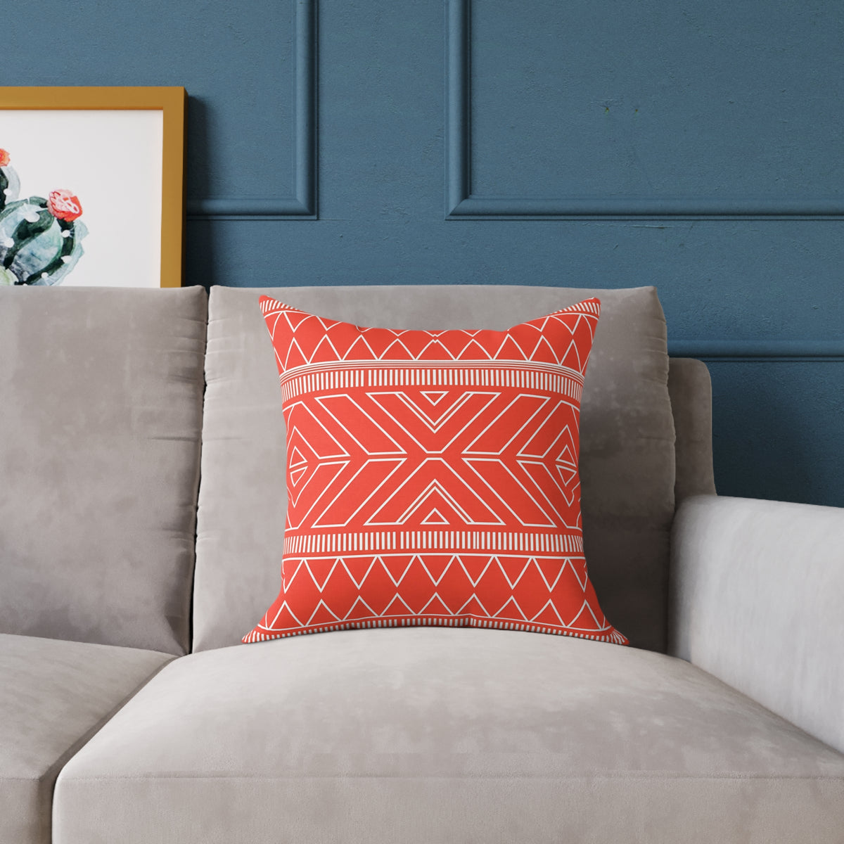 Tribal Geo Pattern Square Pillow | Orange Aztec Throw Pillow