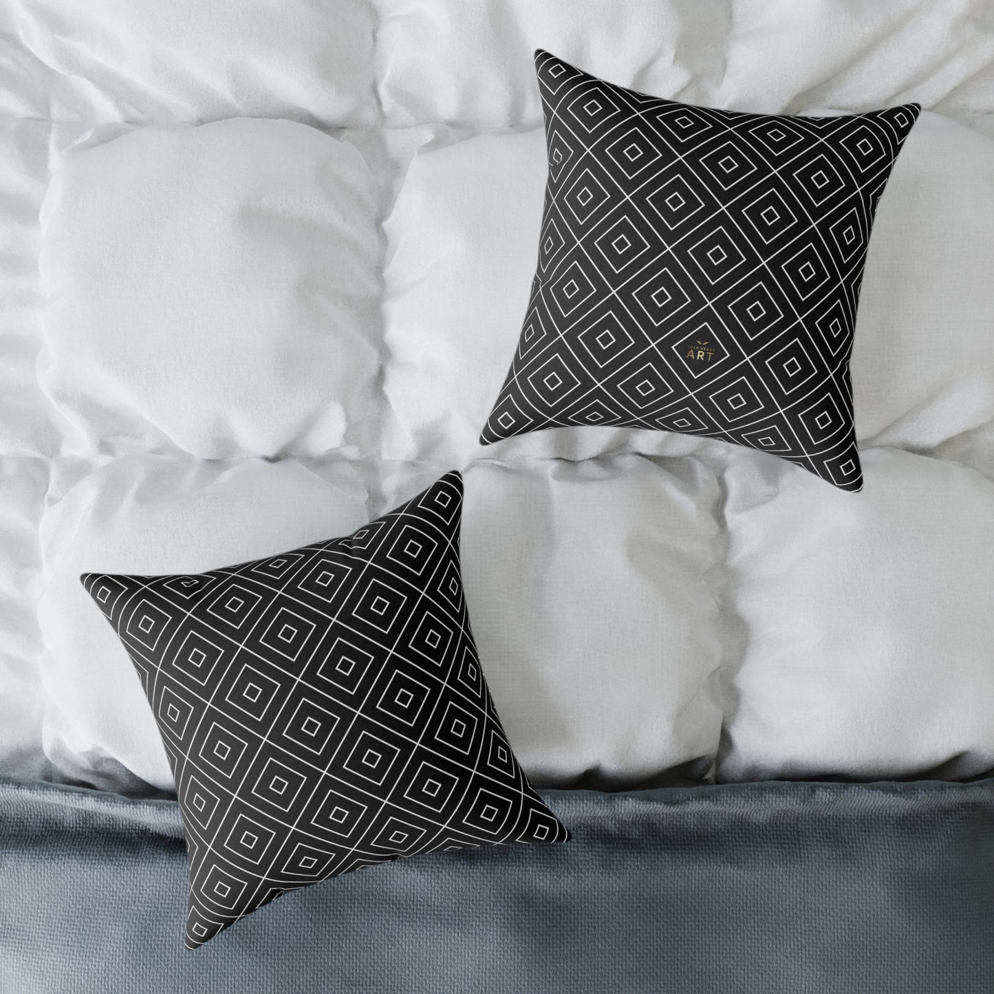 Geometric Diamond Pattern Square Poly Canvas Pillow | Black Grey Modern Throw Pillow