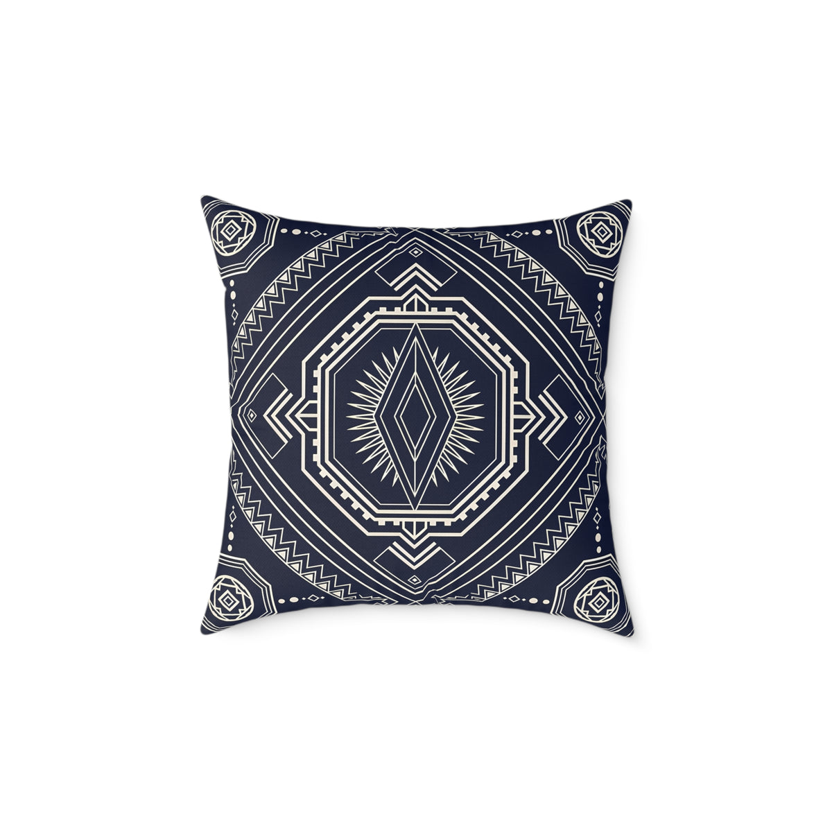 Navy Aztec Mandala Square Pillow | Geometric Boho Throw Pillow