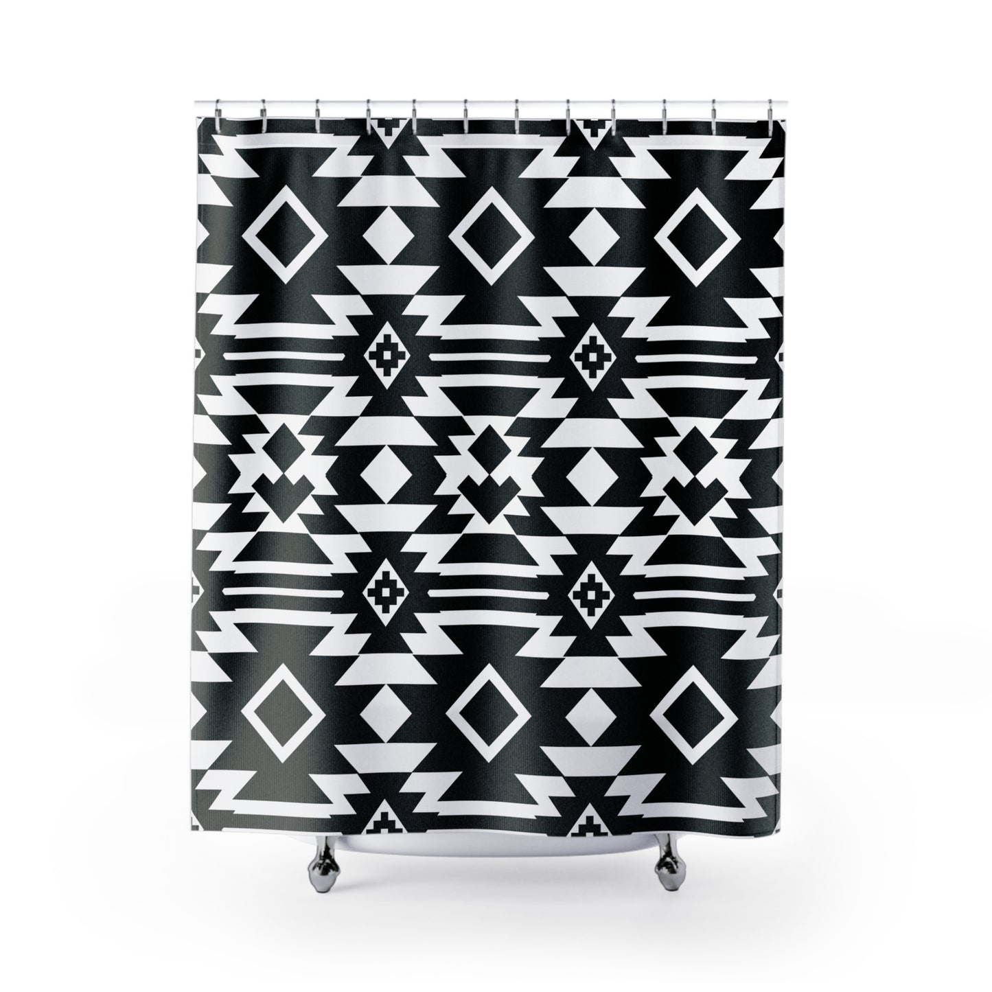 Black White Aztec Pattern Shower Curtain | Tribal Geometric Bathroom Decor