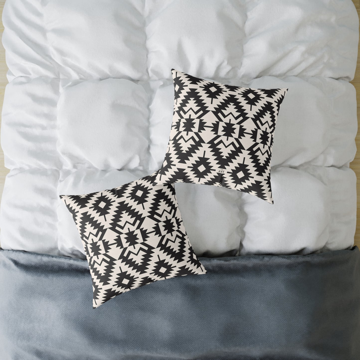 Black and White Aztec Geometric Square Pillow | Tribal Pattern Throw Pillow