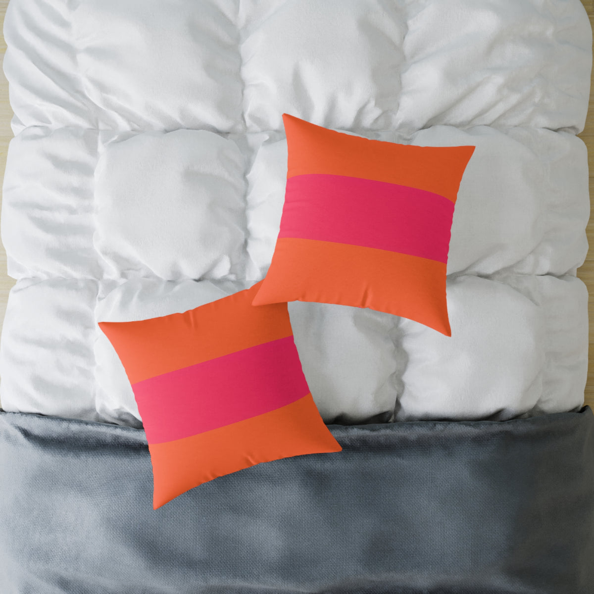 Bold Pink Stripe Square Pillow | Orange Background Poly Canvas