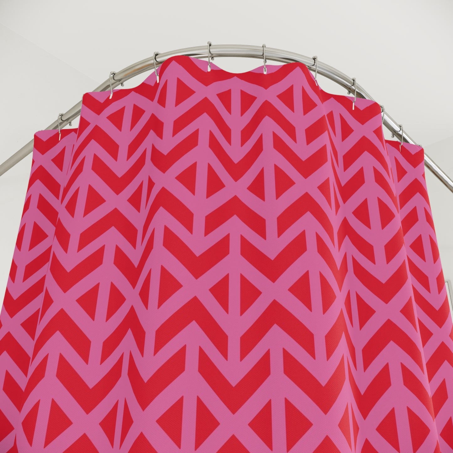 Red Pink Geometric Chevron Shower Curtain | Modern Bathroom Pattern