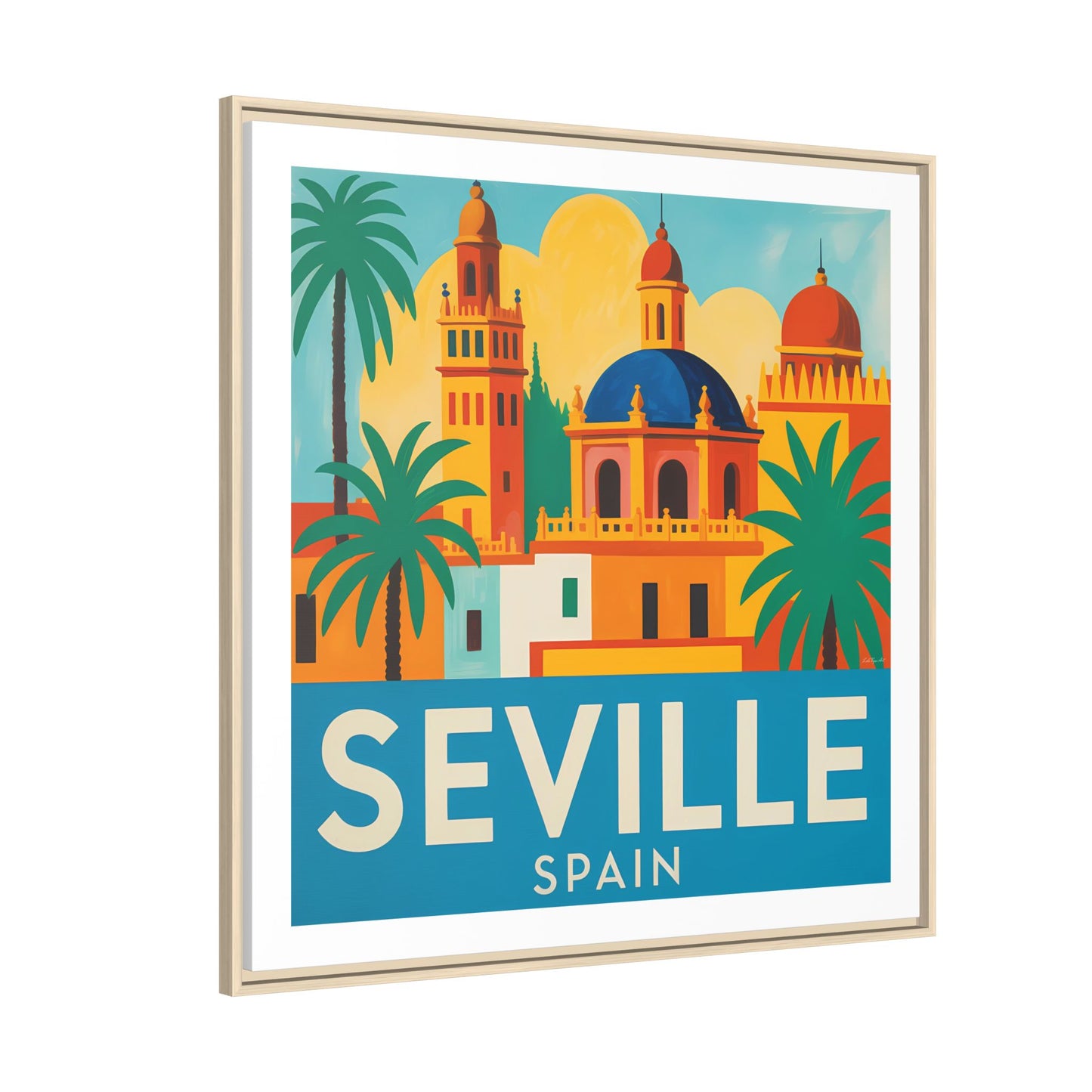 Seville Spain Vintage Travel Look Matte Canvas Wall Art Framed