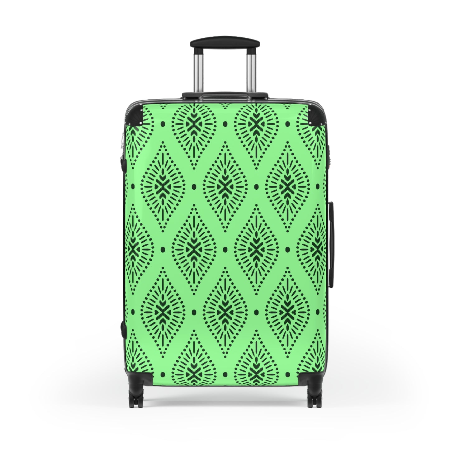 Lime Green and Black Moroccan Tile Pattern Suitcase | Boho Luggage Travel Accessory