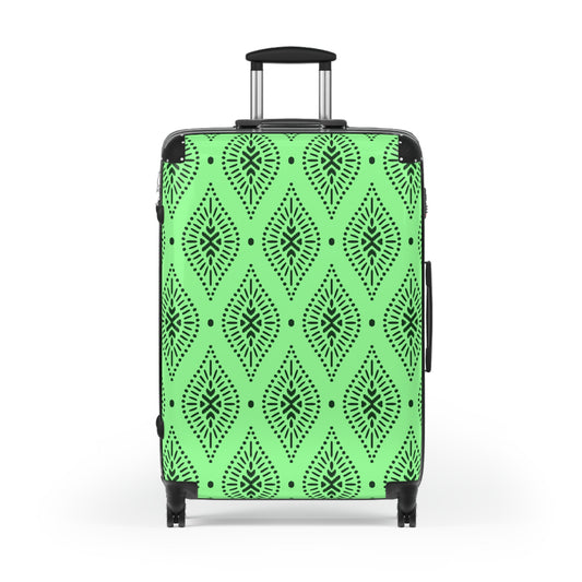 Lime Green and Black Moroccan Tile Pattern Suitcase | Boho Luggage Travel Accessory