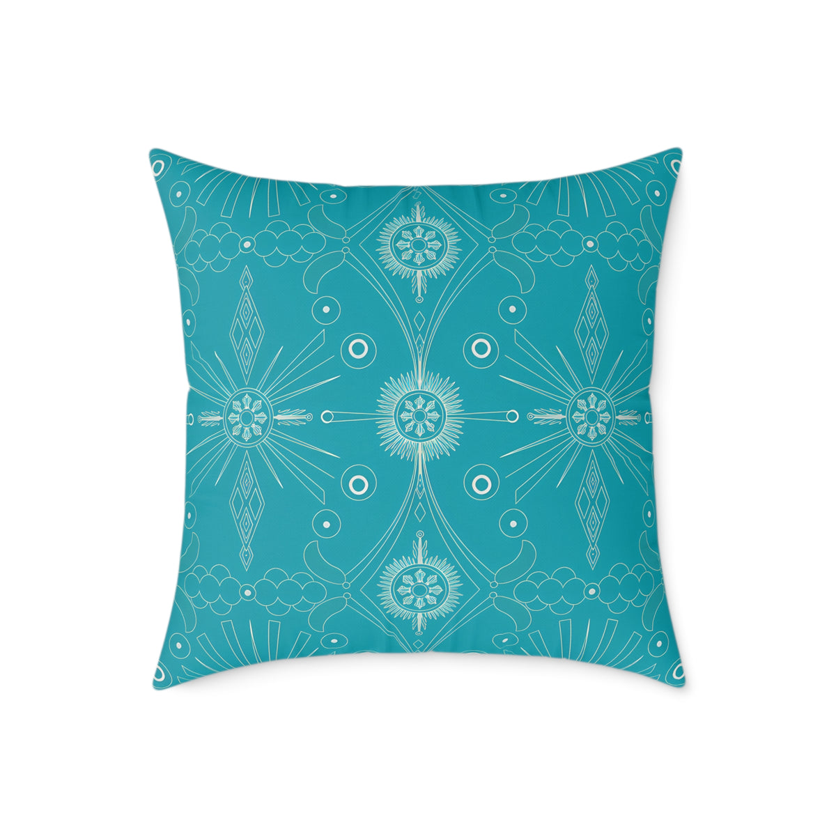 Turquoise Mandala Pattern Pillow | Square Poly Canvas Pillow
