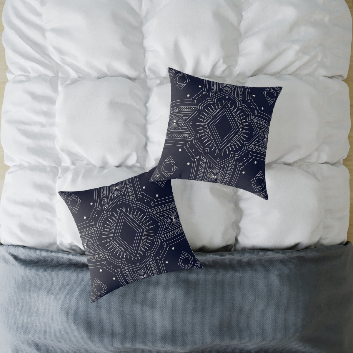 Navy Geometric Art Deco Mandala Square Pillow | Boho Decorative Throw Cushion