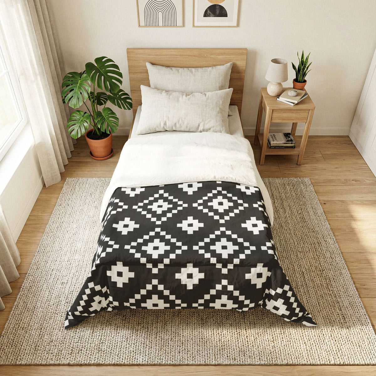 Black White Aztec Geometric Cotton Comforter