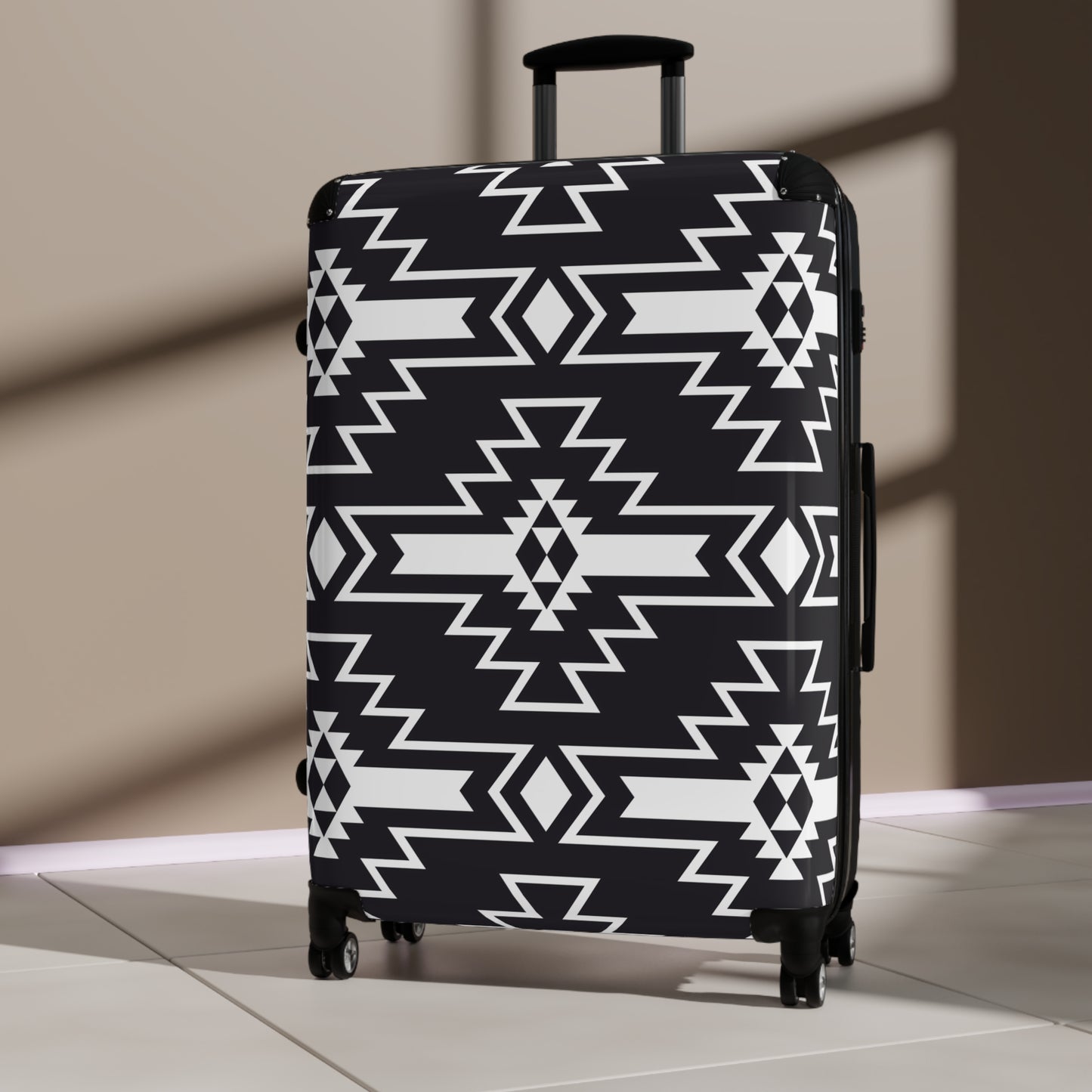 Stylish Suitcase with Tribal Black and White Design, Travel Luggage, Custom Carry-On, Unique Gift for Adventurers, Vacation Essentials,
