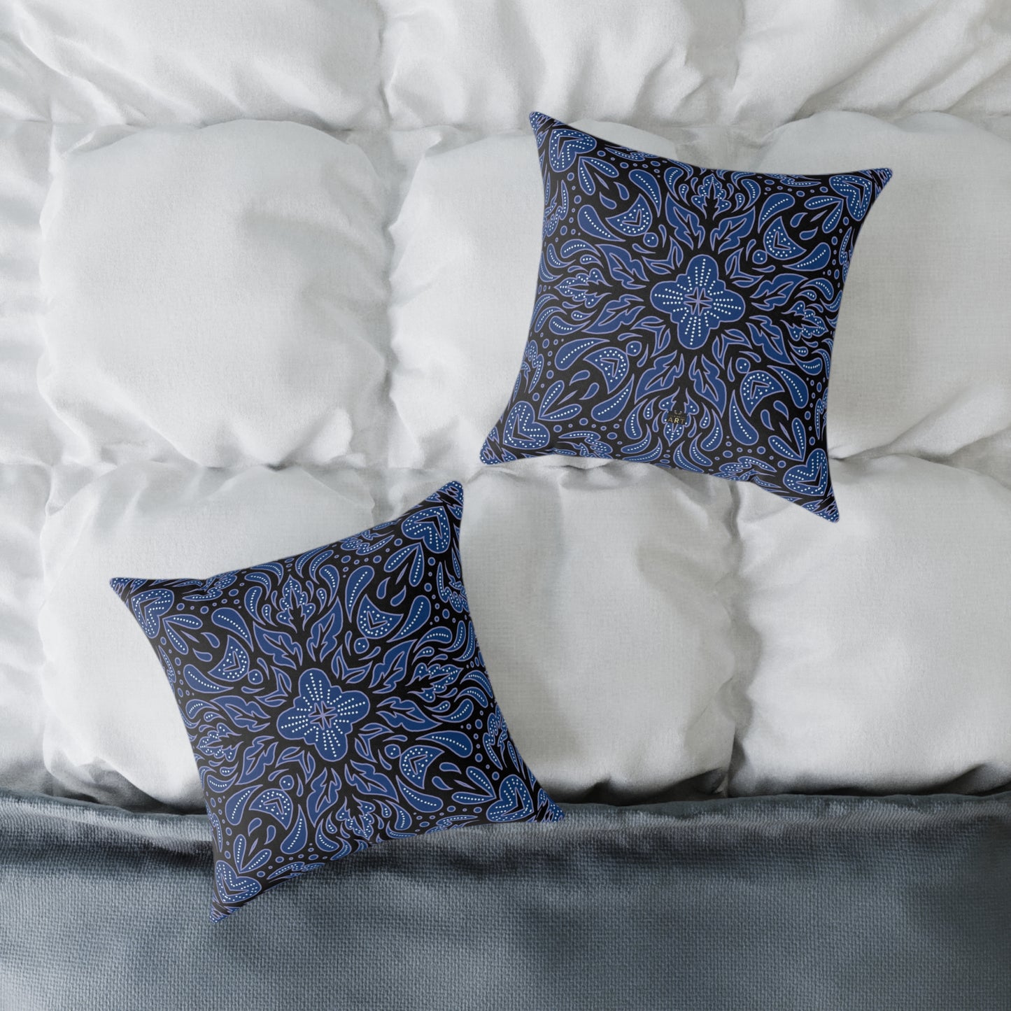 Blue Mandala Pattern Pillow | Boho Decorative Square Throw Pillow