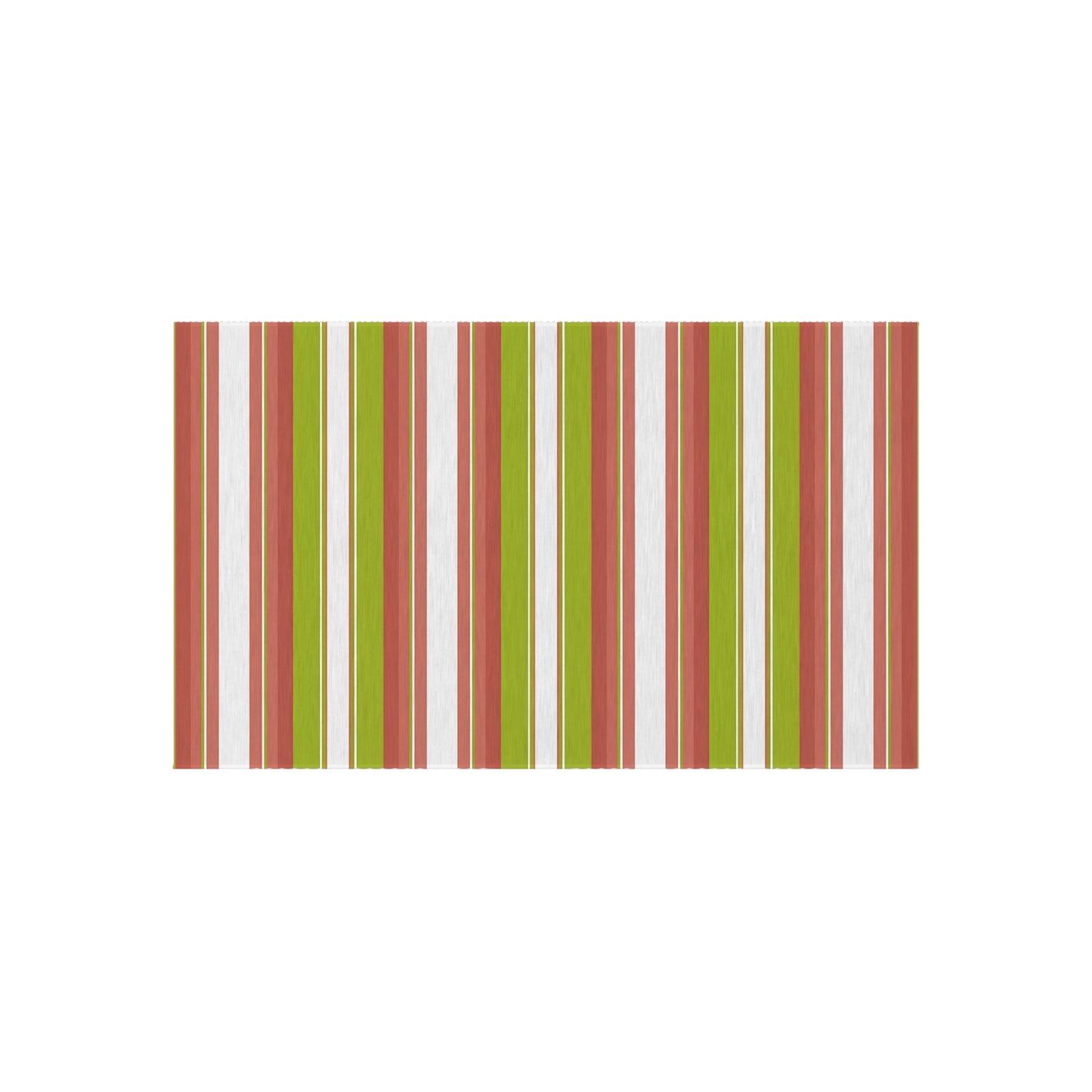 Green Red White Stripe Outdoor/Indoor Rug | Patio Deck Mat, Weatherproof Striped Rug