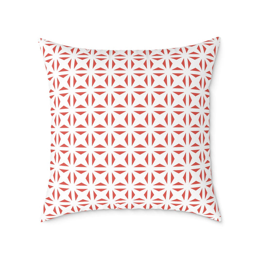 Geometric Starburst Pattern Square Pillow | Red White Canvas Throw Pillow, Modern Home Accent, Gift for Housewarming, Sofa Decor,