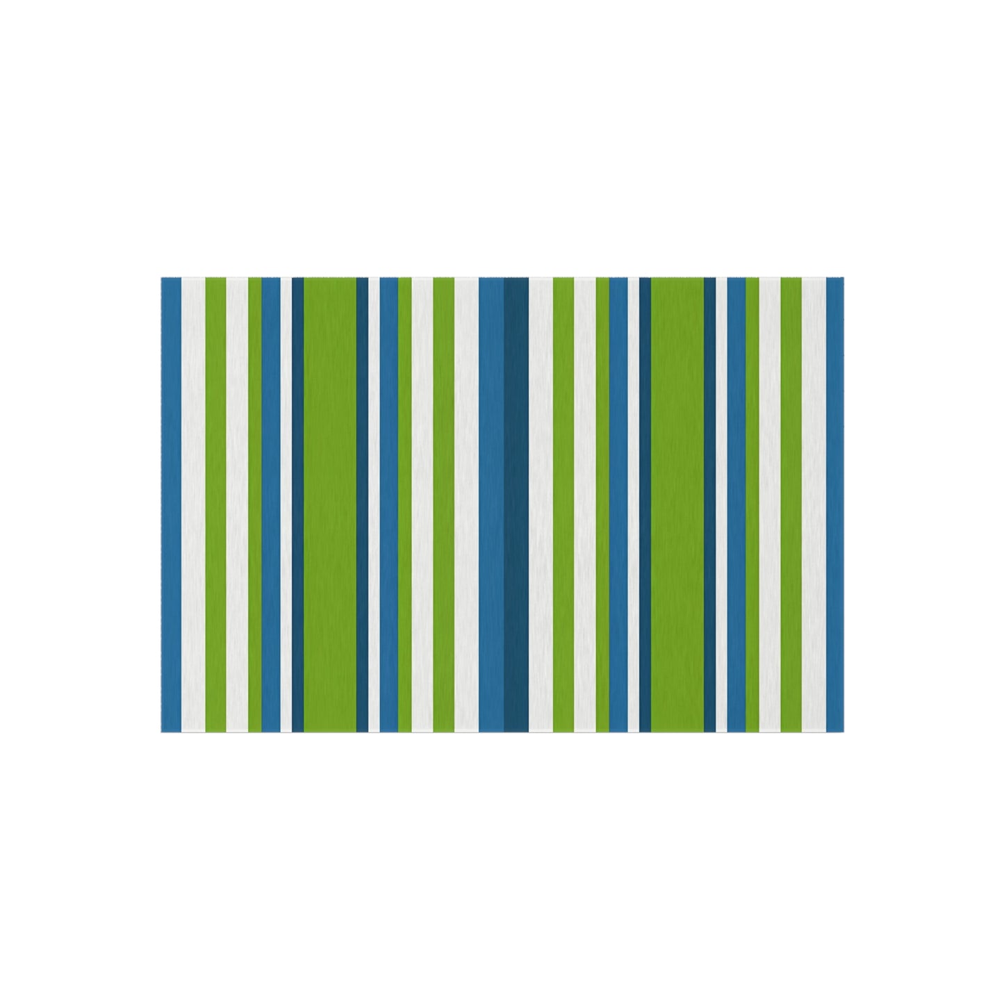 Blue Green Stripe Outdoor/Indoor Rug | Patio Mat, Deck Striped Rug