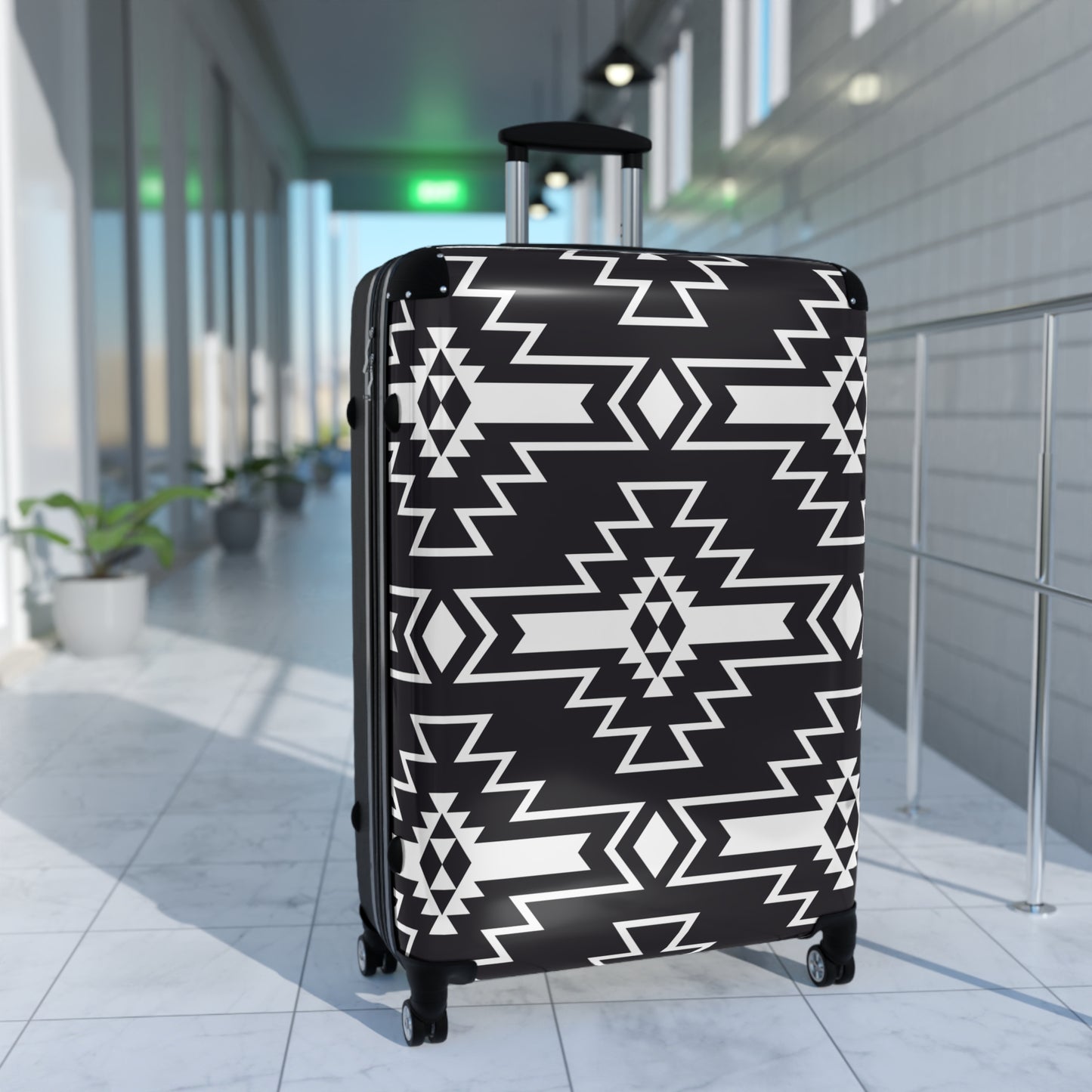 Stylish Suitcase with Tribal Black and White Design, Travel Luggage, Custom Carry-On, Unique Gift for Adventurers, Vacation Essentials,