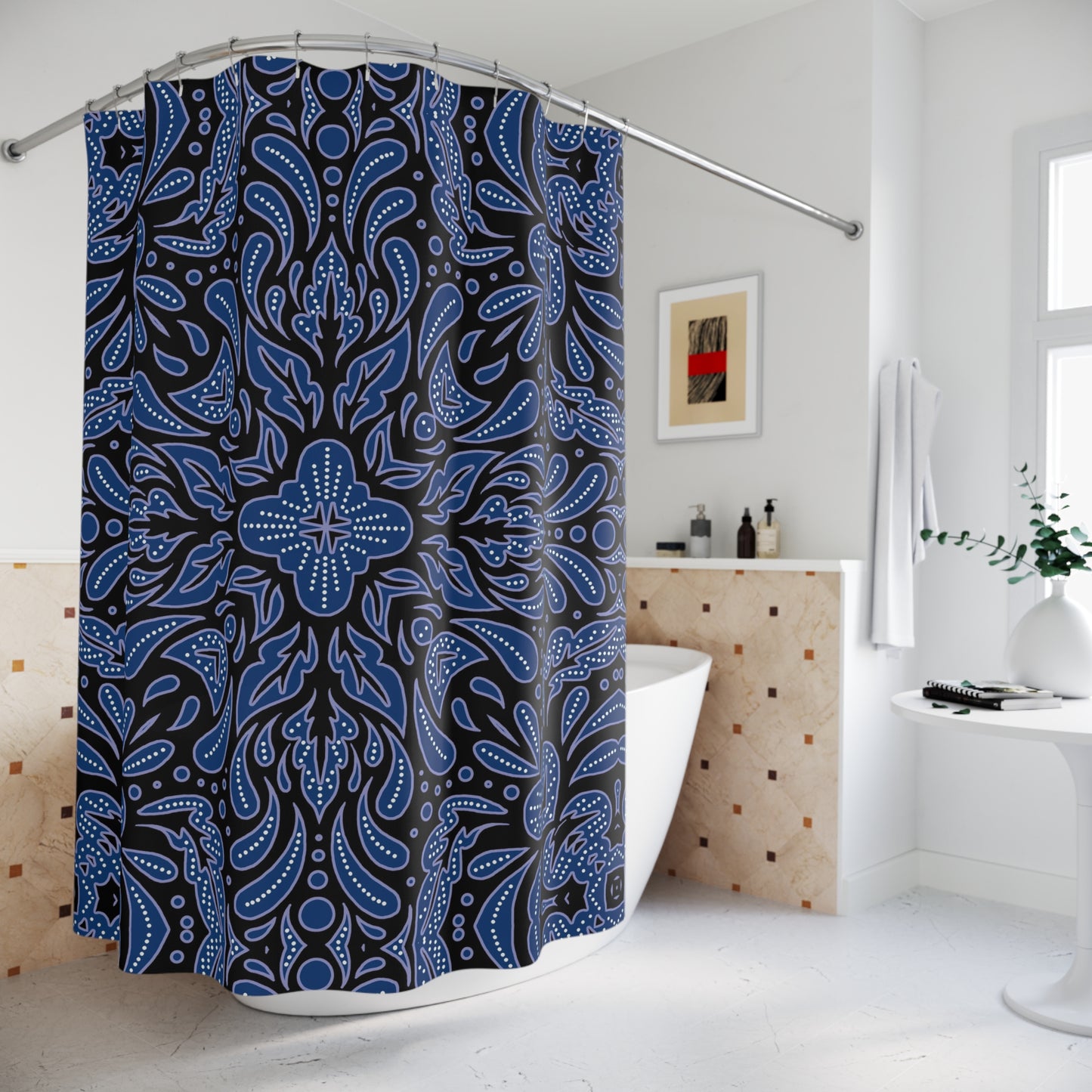 Blue Paisley Mandala Shower Curtain | Boho Bathroom Decor, Eclectic Bathroom Accessory