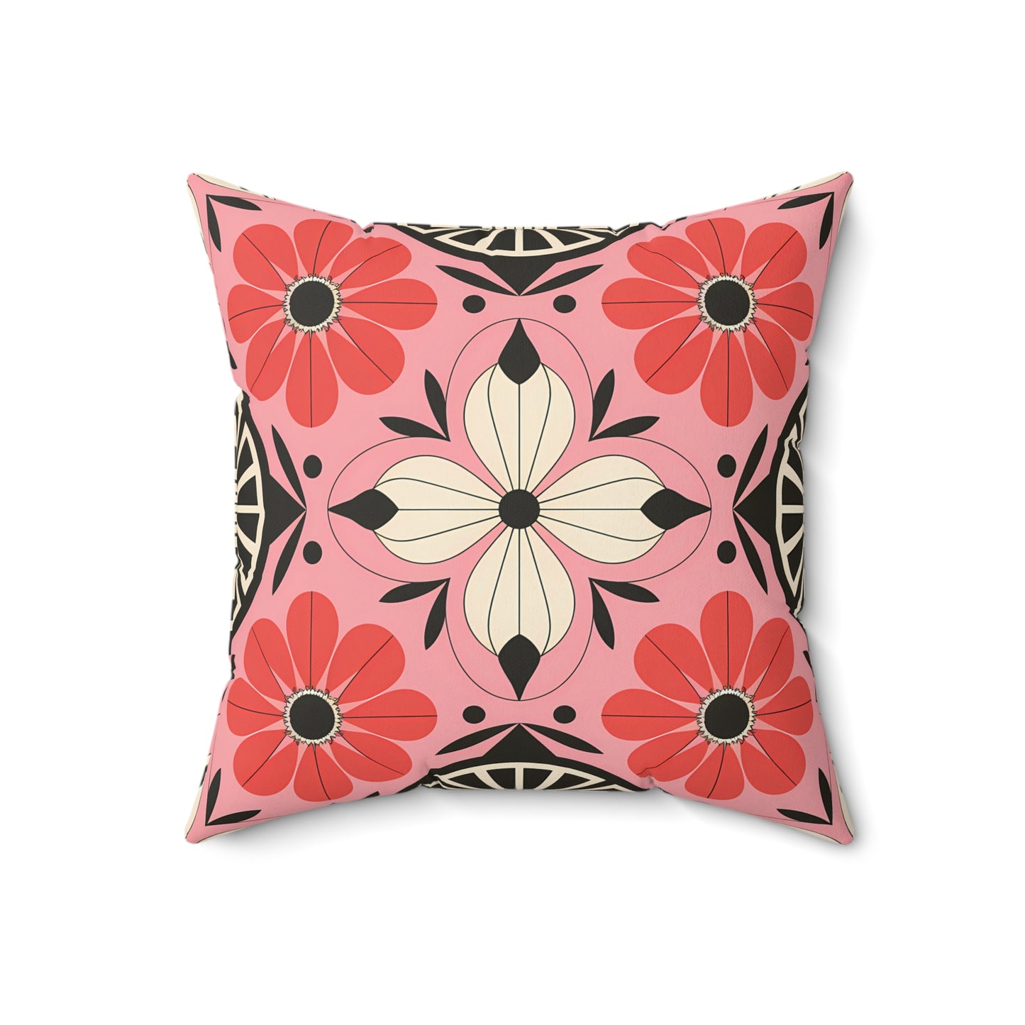 Pink, Red & Black Floral Decorative Pillow - Cozy Home Accent, Boho Chic Decor, Gift for Her, Room Makeover, Stylish Couch Throws - LOLA VEGAS ART