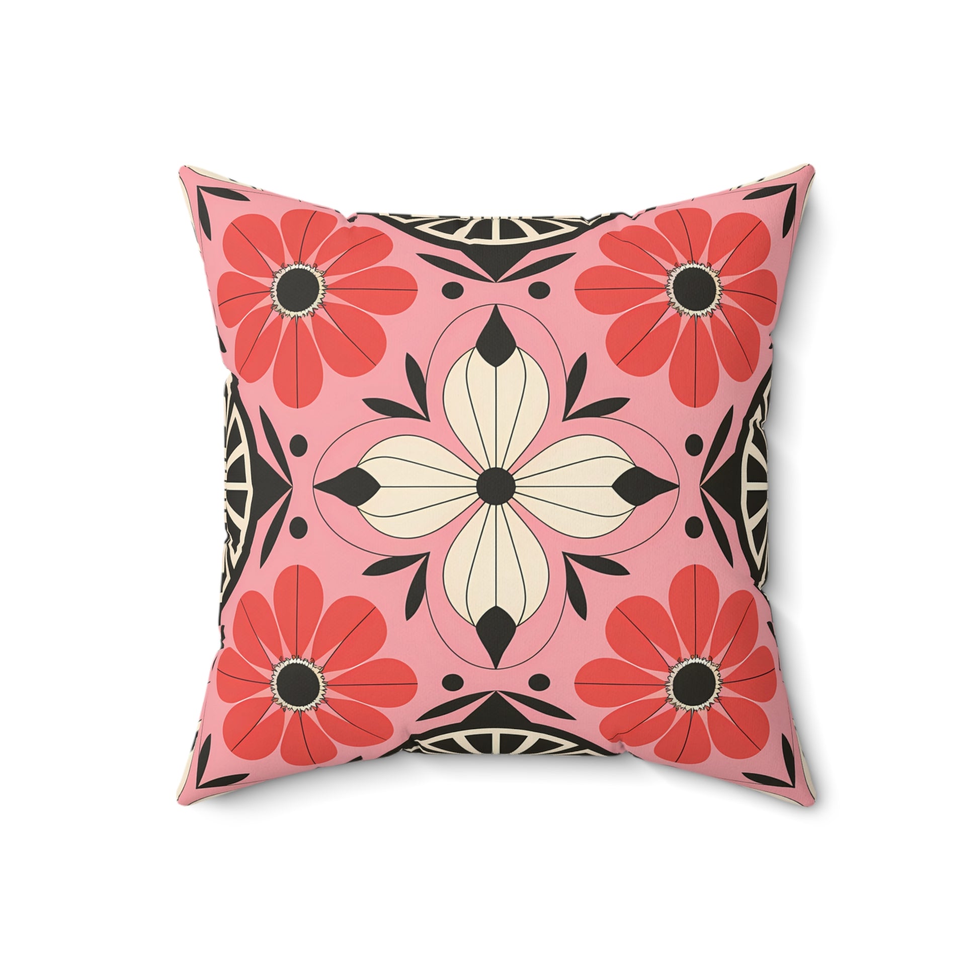Pink, Red & Black Floral Decorative Pillow - Cozy Home Accent, Boho Chic Decor, Gift for Her, Room Makeover, Stylish Couch Throws - LOLA VEGAS ART