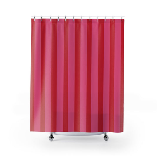 Pink Red Striped Shower Curtain | Vertical Ombre Bathroom Decor