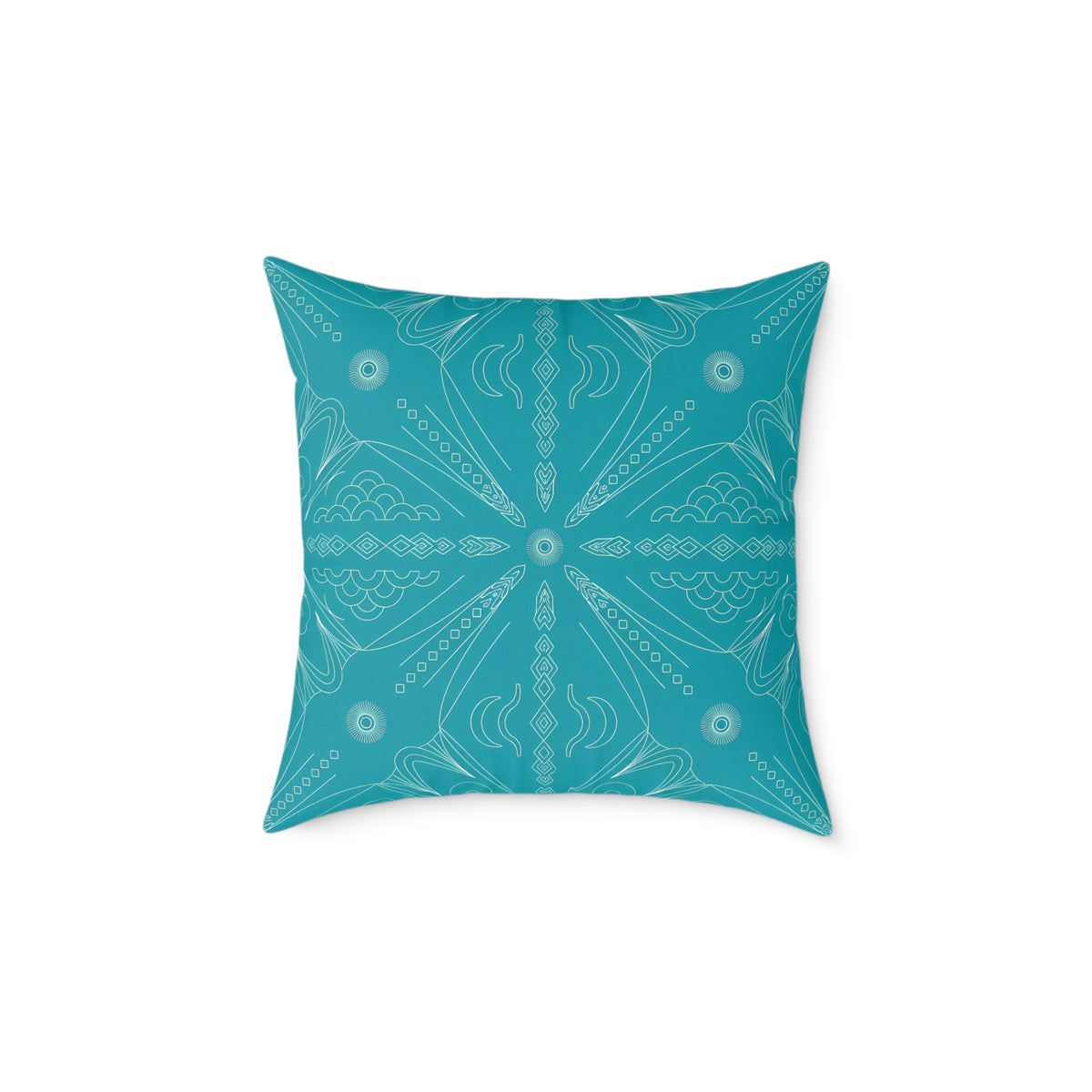 Teal Mandala Pattern Square Poly Canvas Pillow | Boho Decorative Throw Pillow