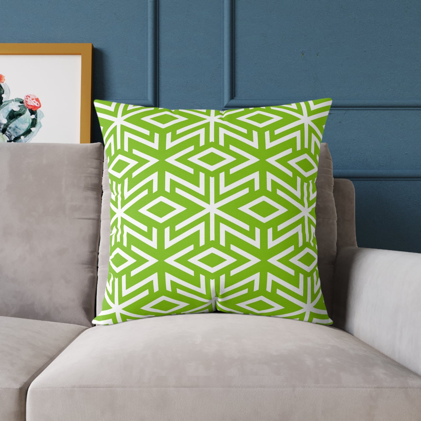 Green White Geometric Diamond Pattern Pillow | Square Throw Pillow,  Modern Home Decor, Couch Cushion, Gift for Homewarming, Stylish Accent Pillow