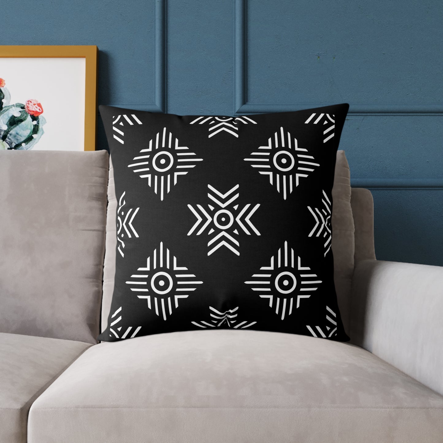 Geometric Black White Tribal Pattern Square Pillow | Poly Canvas Cushion