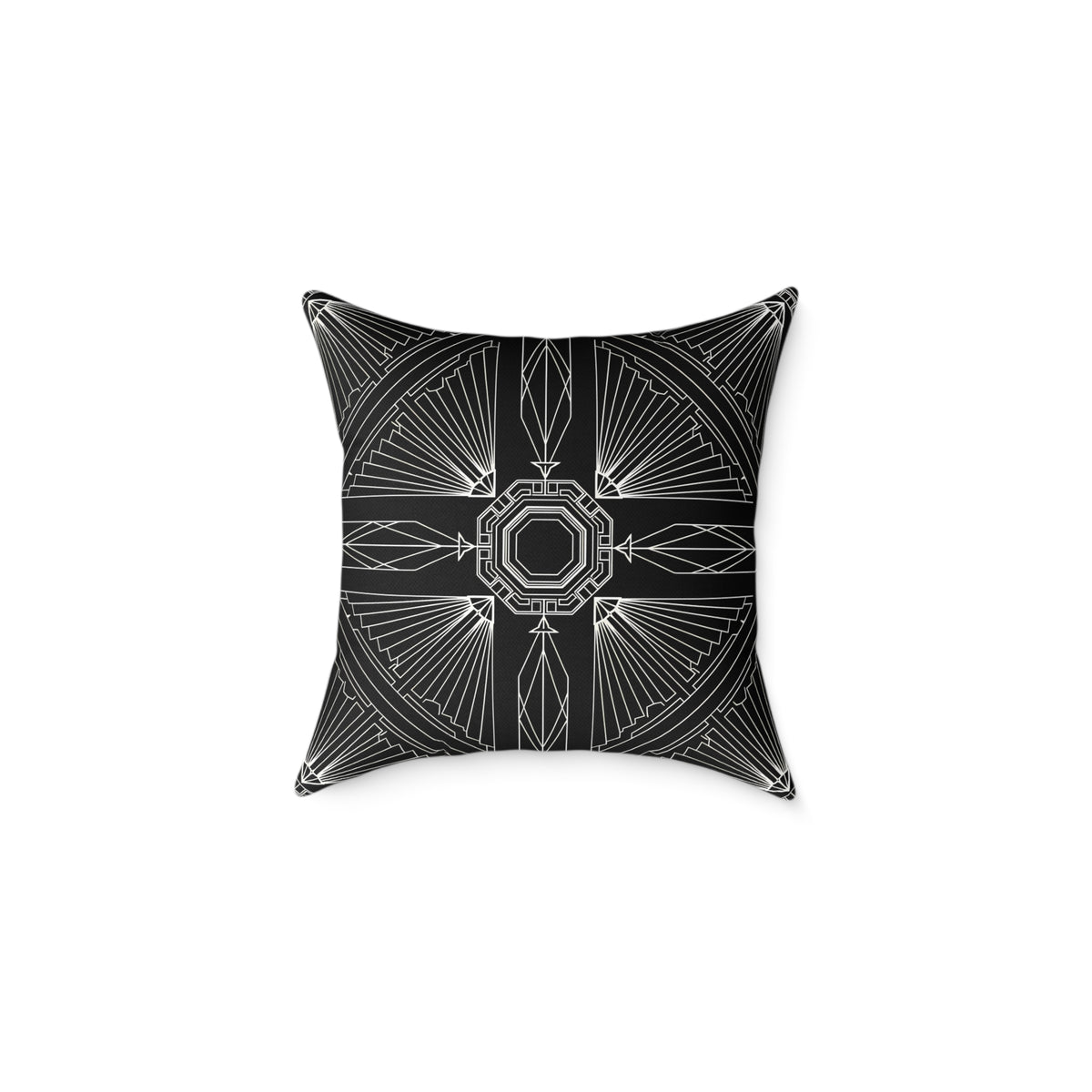 Art Deco Black White Geometric Pattern Pillow | Square Poly Canvas Pillow