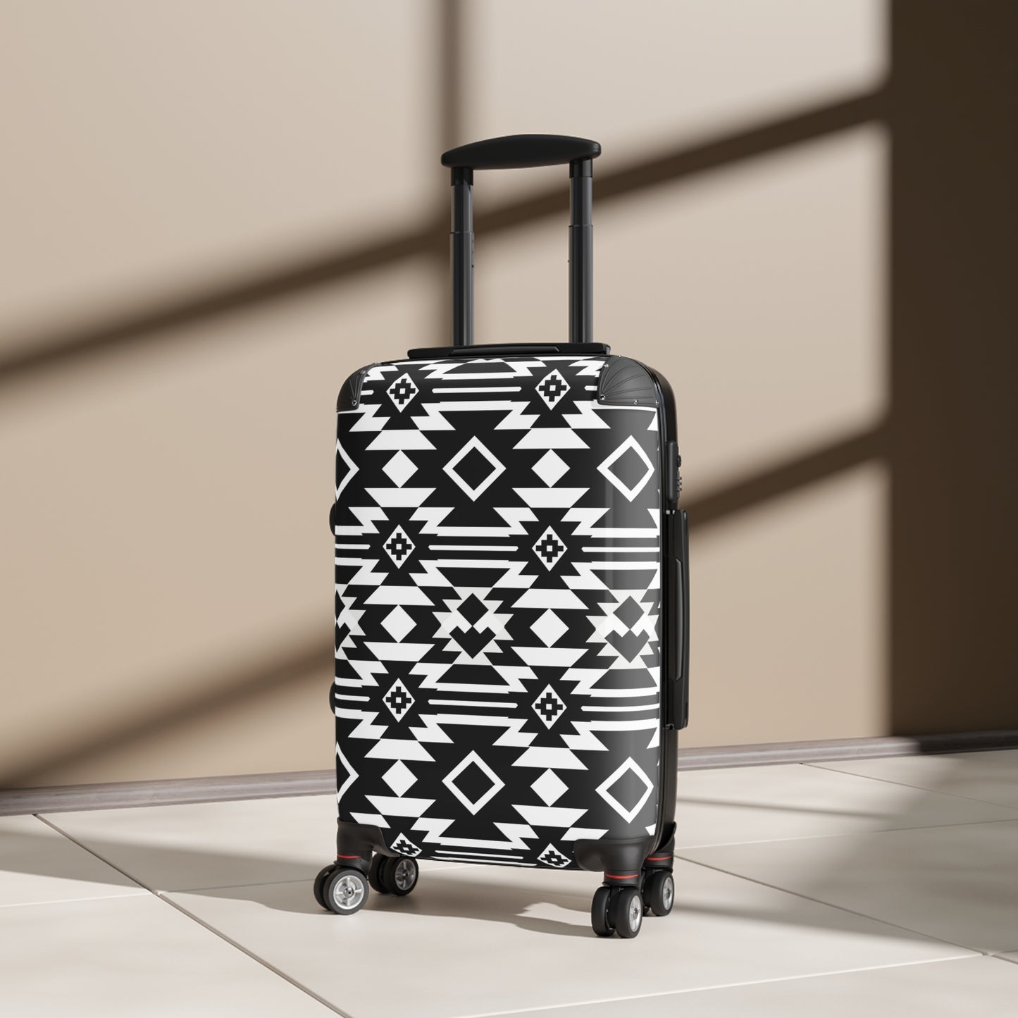 Black White Aztec Geometric Suitcase | Tribal Pattern Luggage