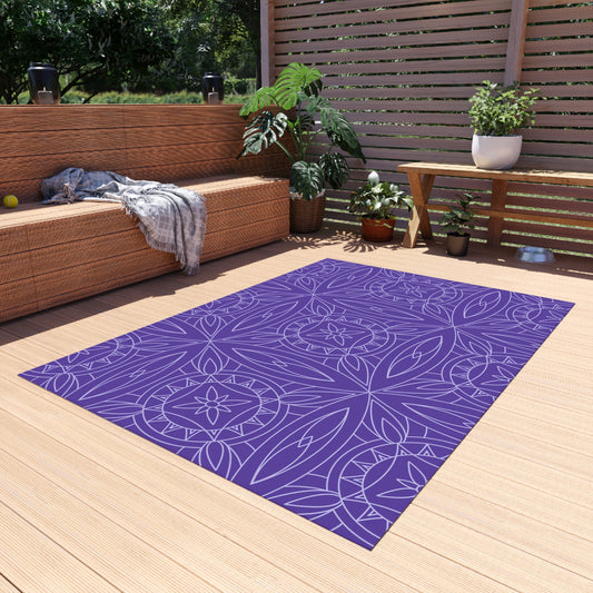 Geometric Floral Tile Indoor/Outdoor Rug | Purple Patio Mat