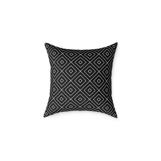 Geometric Diamond Pattern Square Poly Canvas Pillow | Black Grey Modern Throw Pillow