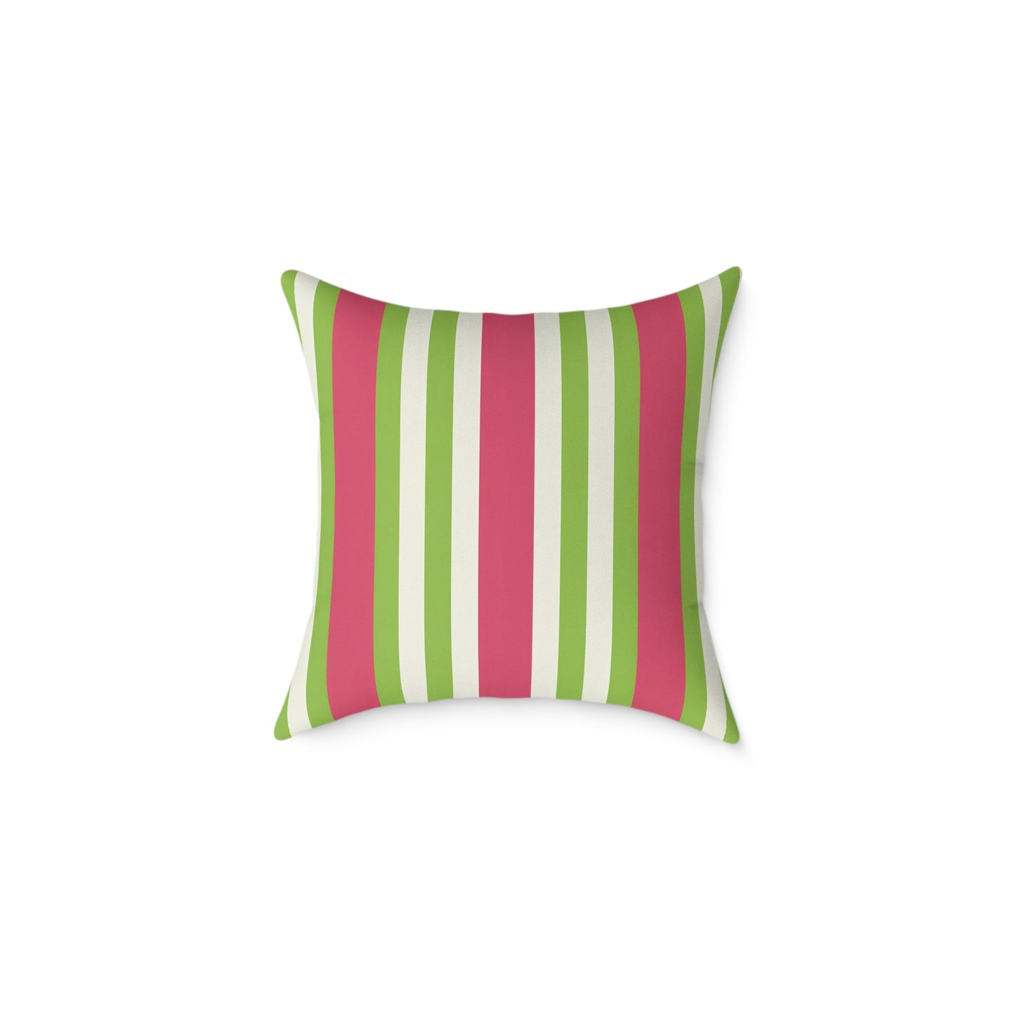 Watermelon Pink Green Vertical Stripe Pillow | Square Poly Canvas Pillow