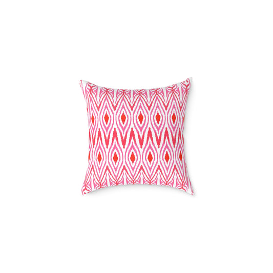 Pink Orange White Ikat Diamond Pattern Pillow | Geometric Throw Pillow