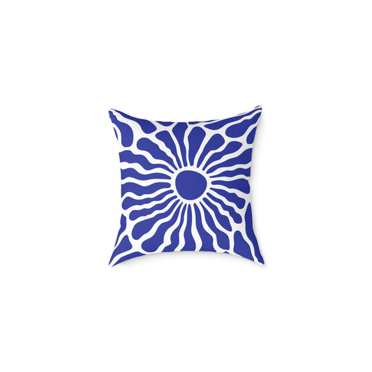 Blue Radiant Sunburst Square Pillow | Boho Coastal Throw Pillow