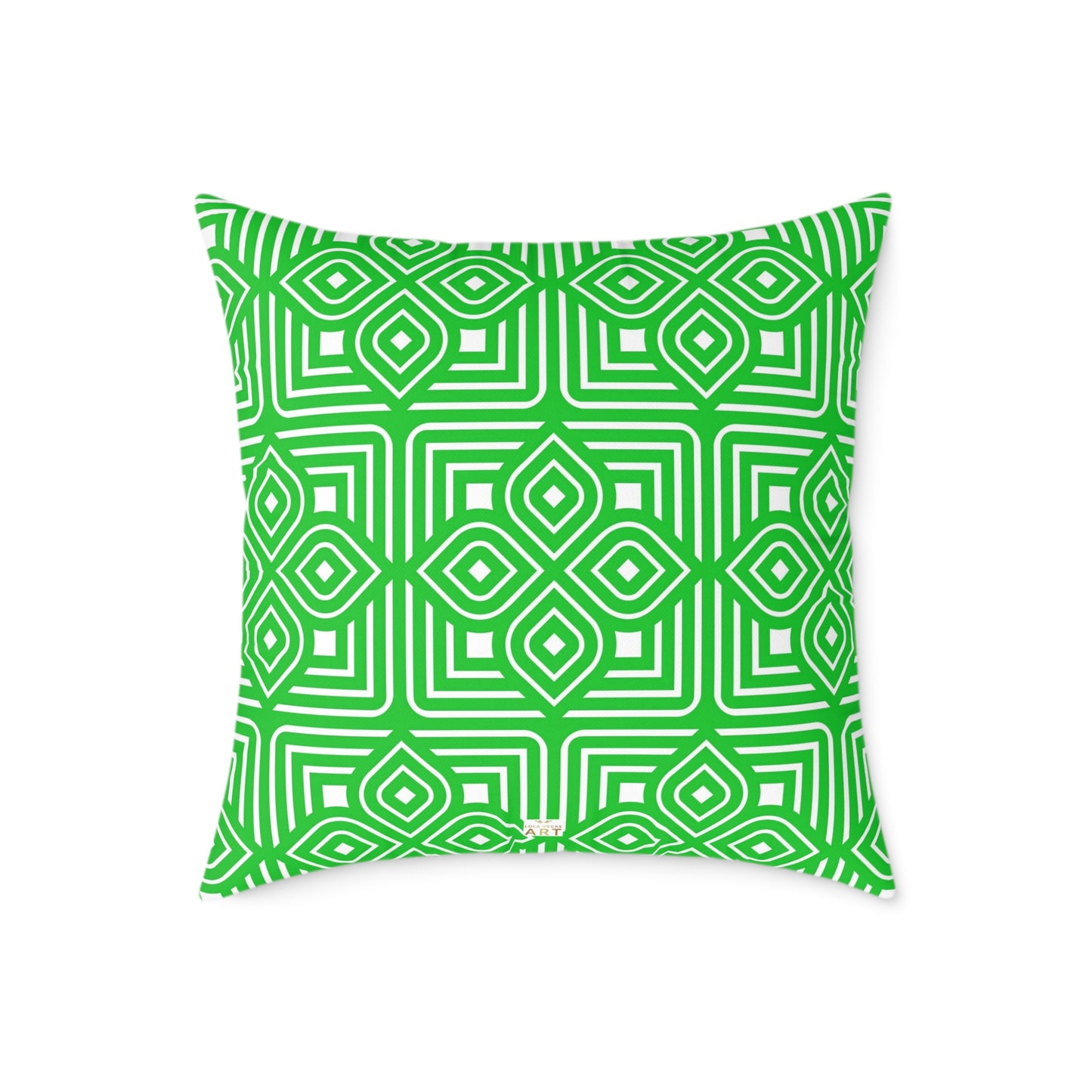 Geometric Diamond Tile Square Pillow | Green White Pattern Throw Pillow
