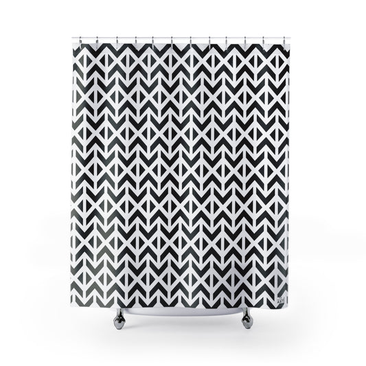 Black White Chevron Geometric Shower Curtain | Modern Bathroom Decor