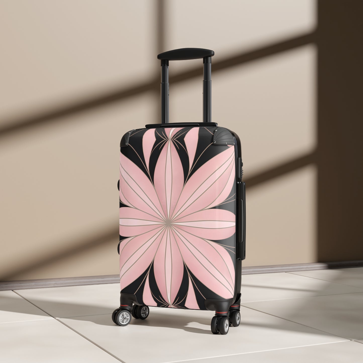 Suitcase, Luggage, Travel Bag, Art Deco, Flower Design, Pink and Black, Hollywood Regency, Unique Suitcase, Vintage Suitcase, Retro Travel