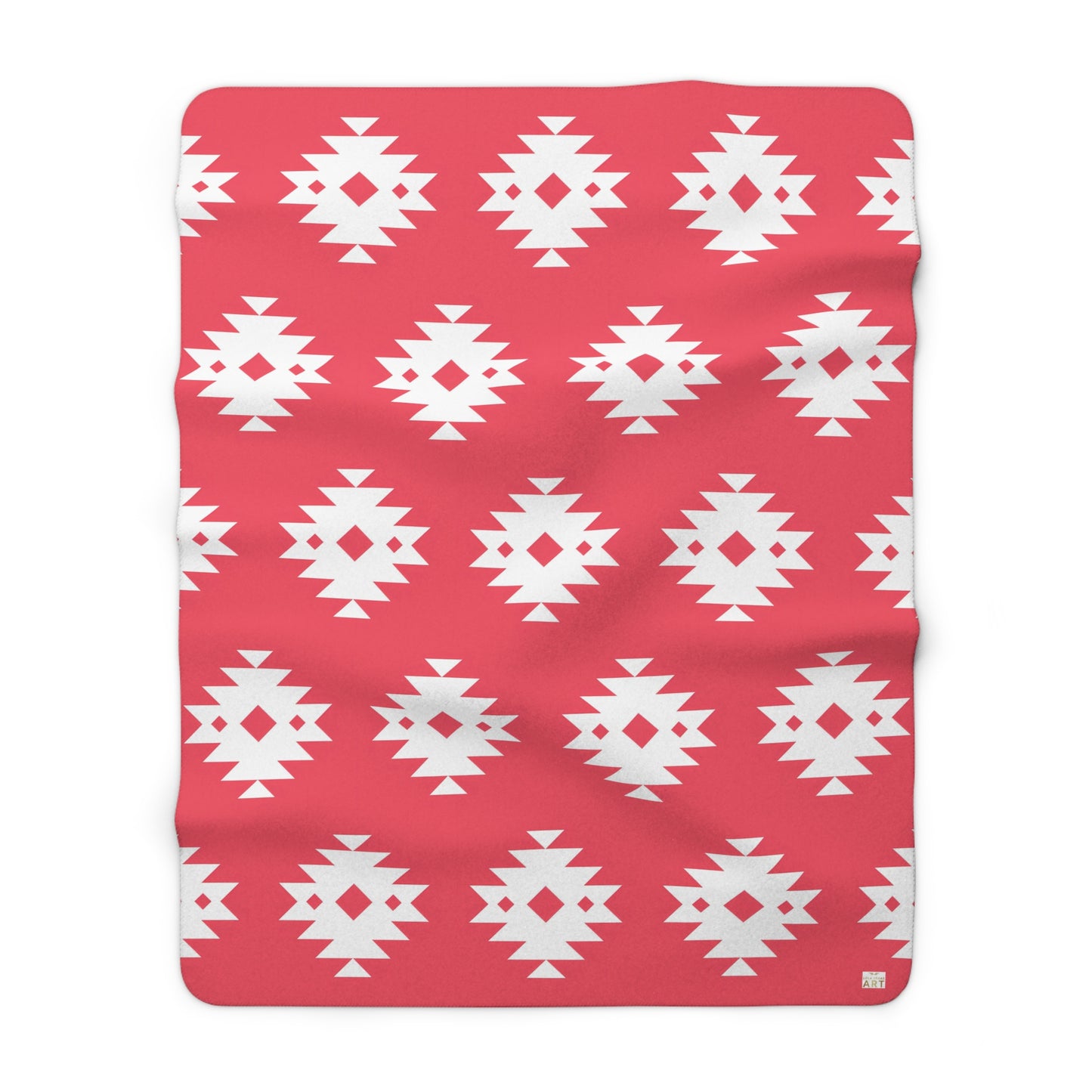 Southwestern Navajo Pattern Sherpa Blanket | Coral and white Geometric Throw