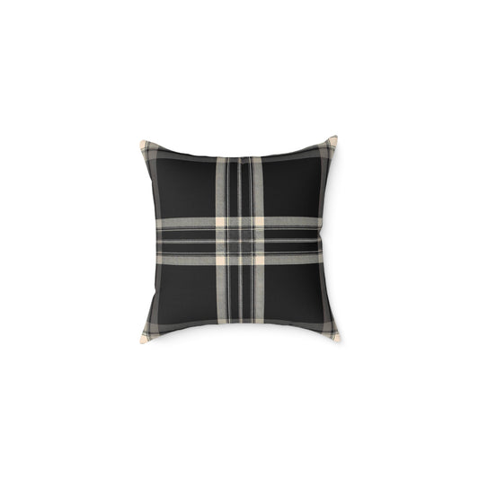 Black Gray Beige Plaid Square Poly Canvas Pillow | Buffalo Check Throw Pillow