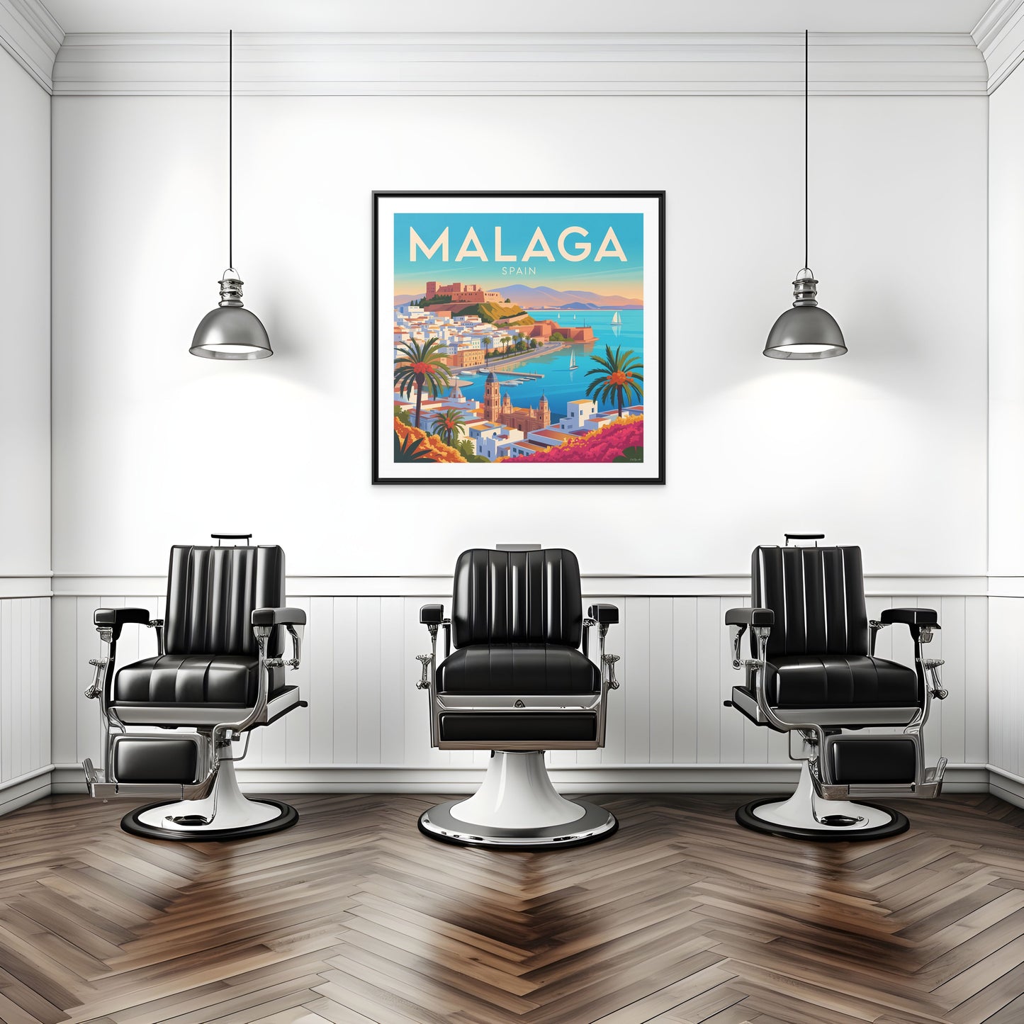 Malaga Spain Coastal  Matte Canvas Framed Wall Art| Vintage Style Travel Art