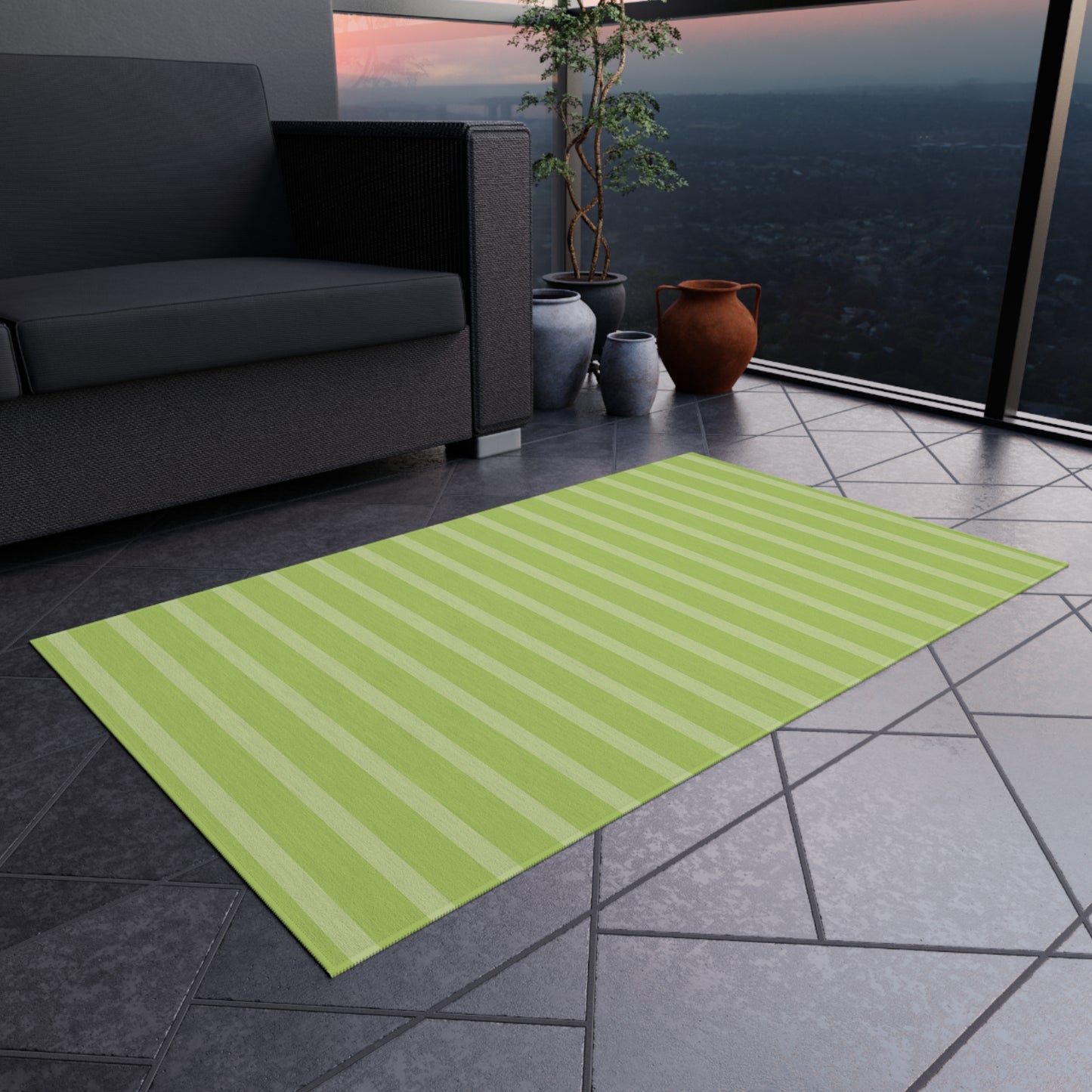 Lime Vertical Stripe Outdoor Rug | Patio Mat, Weatherproof Indoor-Outdoor Flooring