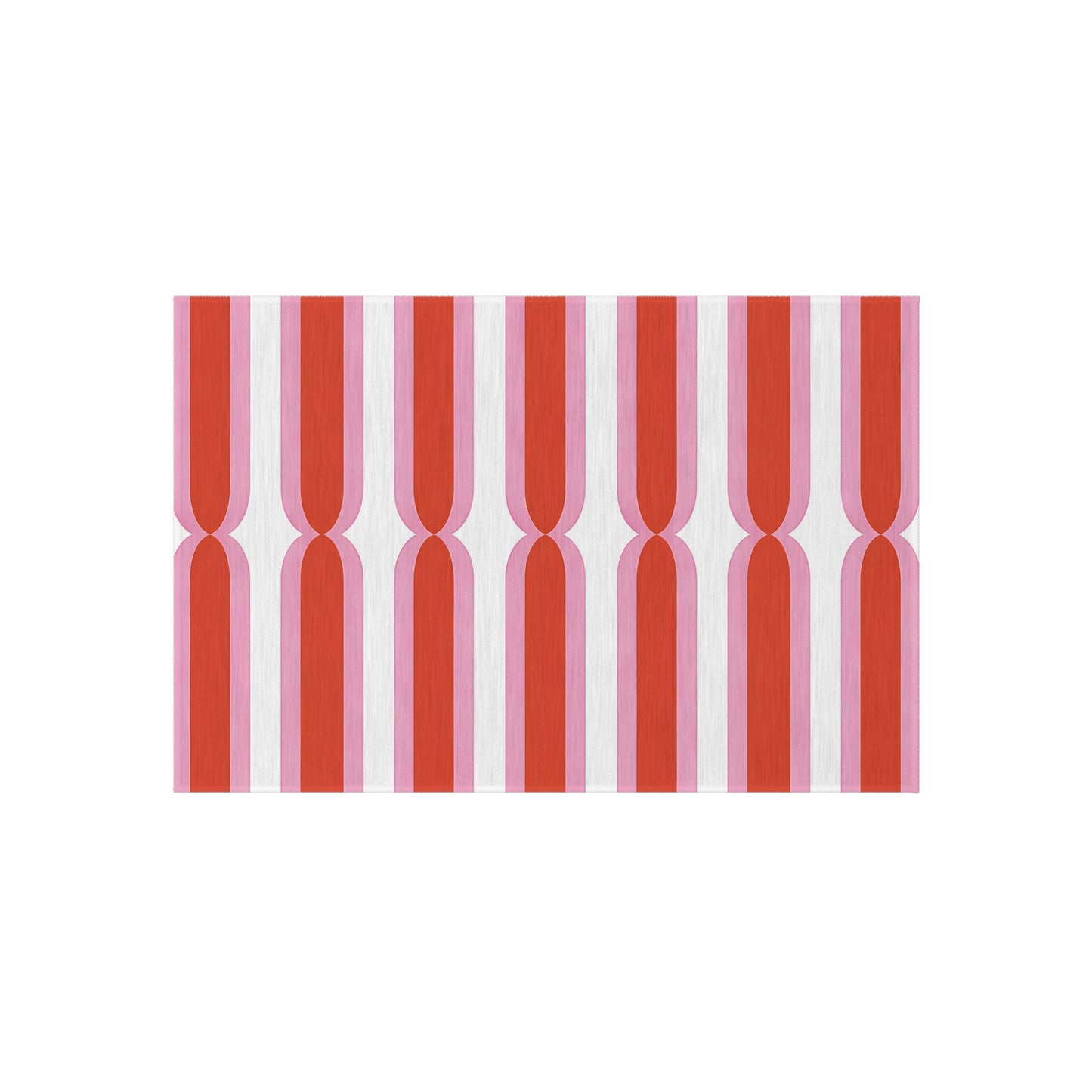 Retro Pink Orange White Stripe Outdoor/Indoor Rug | Geometric Patio Mat