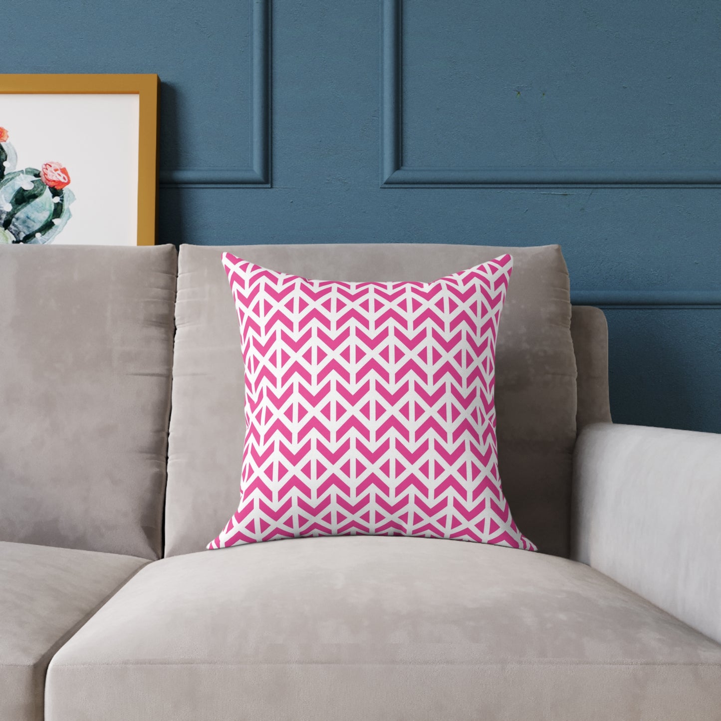 Pink White Chevron Pattern Square Pillow | Geometric Throw Cushion