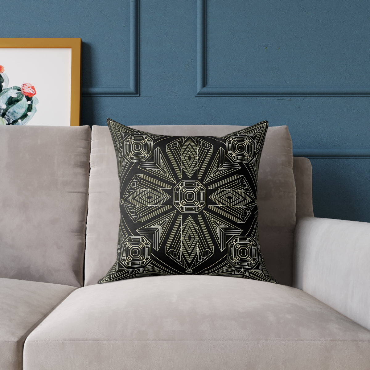 Geometric Mandala Pattern Pillow | Black Taupe Tribal Decorative Cushion