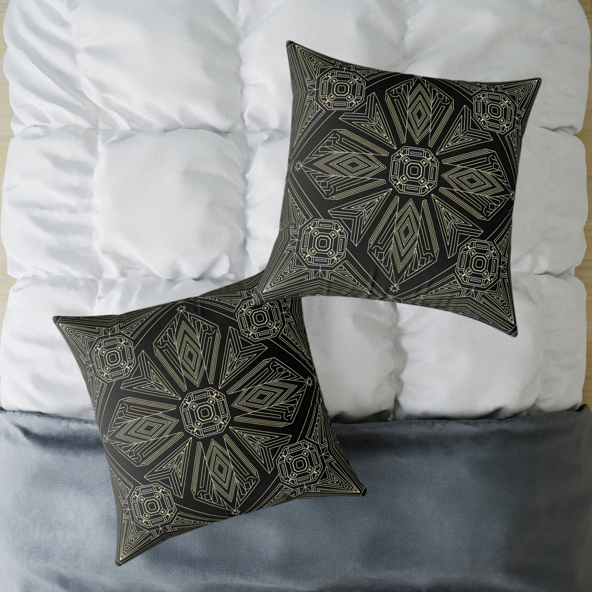 Geometric Mandala Pattern Pillow | Black Taupe Tribal Decorative Cushion